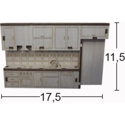 MN61 Miniature Kitchen Set, Raw Wood Miniature