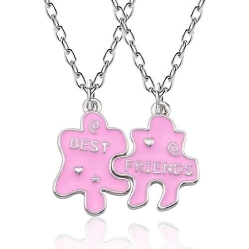 Fashion 2 Pieces / Set Of Best Friends Pendant Necklace Enamel Puzzle Irregular Geometric Heart Star Necklace Female Jewelry