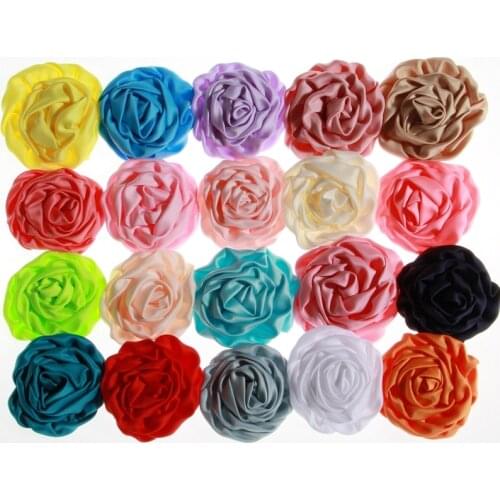 50PCS 3" Fashion Rolled Rosette Satin Flowers For Headbands Soft Silk Fabric Flower For Women Hair Clips Accessories