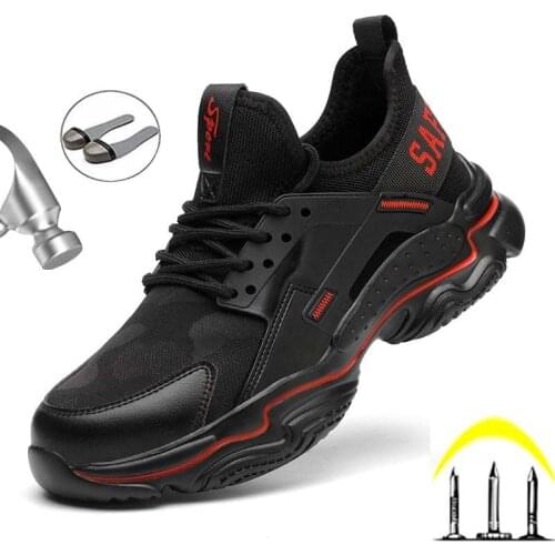 Men Work Safety Shoes With Steel Toe Cap Sport Black Brethable Boots Anti-Smashing Running Sneakers Soft EVA Outsole Footwear