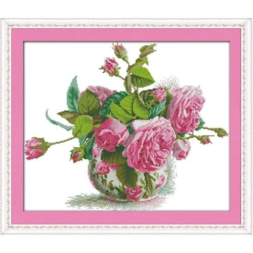 Romantic pink rose cross stitch kit flower 18ct 14ct 11ct count printed canvas stitching embroidery DIY handmade needlework