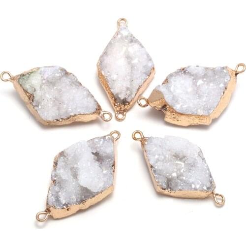 Natural White Agates Pendant Connectors Quadrilateral Gold Plated Double Hole Connectors for DIY Jewelry Making