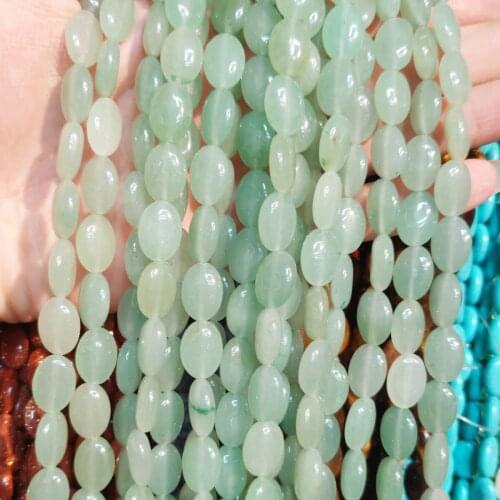 Natural Green Aventurine stone pearl smooth oval beads jewelry DIY supplies bracelet accessories 15 inches