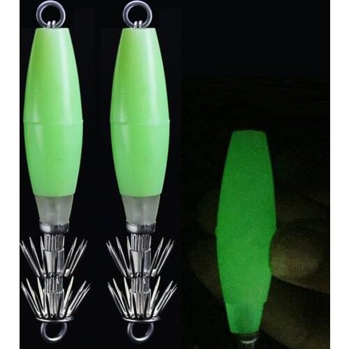 Night squid hook fishing double umbrella hooks lot blowing tube fishing gear glow in the dark fluorescent lightstick float light