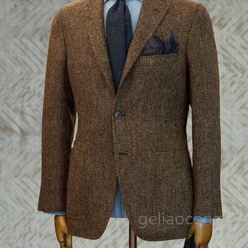 Formal 2021 New Herringbone Woolen Notch Lapel Blazer Tuxedos Men Slim Fit Formal Suits Coat Custom Made For Wendding Party