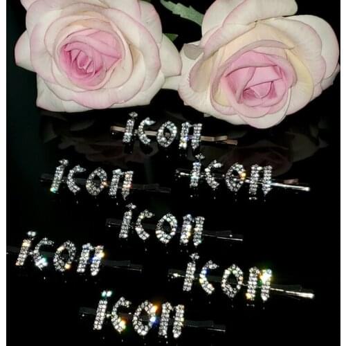 New Arrival Gothic Word Hairpin "Icon" Hairclip Crystal Letters Hairpin Bobby Pin Hair Accessories Unique Hair Jewelry WHOLESALE