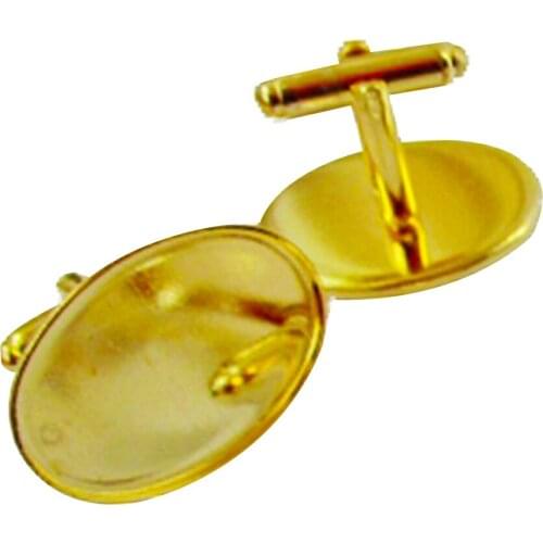 Wholesale Gold Plated Bezel Cufflinks Blanks Oval Cuff Links Match 18x25mm Cabochon Set CL026