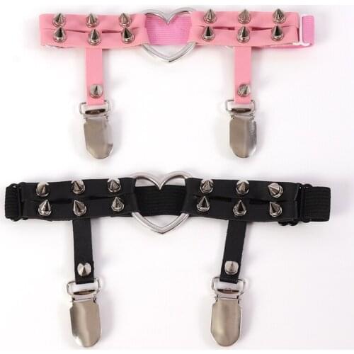 Punk Leather Metal Heart Element Garters Sexy Rock Garter Belt Rivets Leg Ring Thigh Harness Suspenders Women Girls Body Jewelry