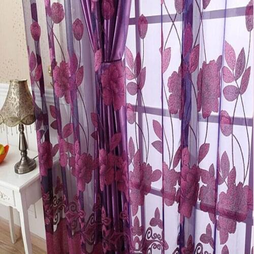 1Pc Window Curtain Luxurious Upscale Jacquard Yarn Curtains Peony Pattern Voile Door Window Curtains Living Room Bedroom Decor