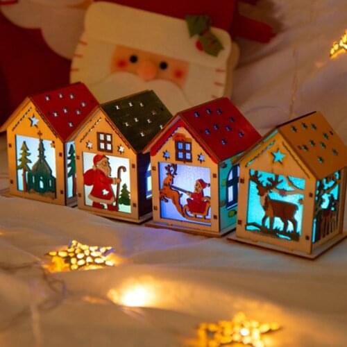 DIY Handmade Christmas Wooden House Puzzle Creative Decoration With Light Lamp Graffiti Model Kits Educational Toy For Kids Gift