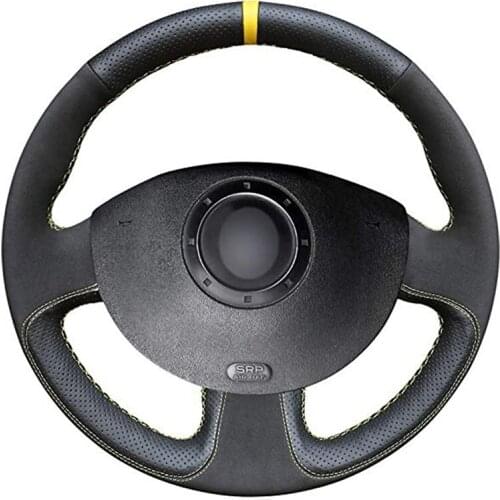 Hand Sew Black Genuine Leather Suede Car Steering Wheel Cover for Renault Megane 2 2003-2008 Kangoo 2008-2012 Scenic 2003-2009