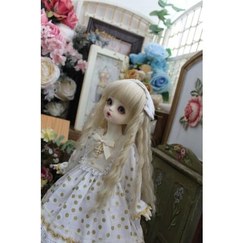 BJD doll dress in 1/31/41/6 MSD and Blythes fashion round point Salsa bow dress + simple white hair accessories two-piece set