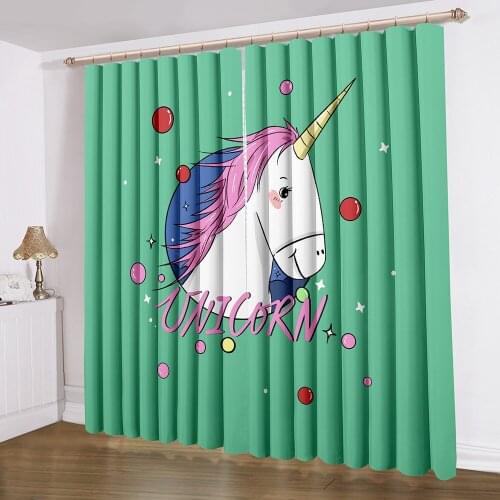 Unicorn Bathroom Curtains Fashion Green Background Curtains For Living Room Bedroom Window Curtain Home Textile Decor Curtain