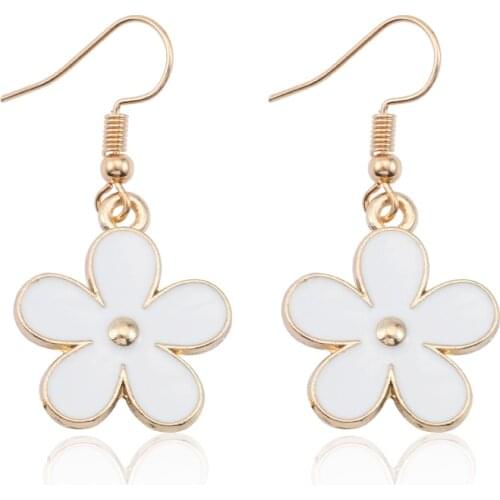Cute Sweet Color Flower Earrings For Women White Black Blue Pink Metal Daisy Plant Pendant Earrings Fashion Jewelry 2021