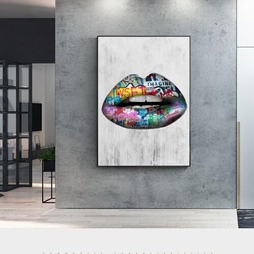 Creative Color Print Lips Canvas Painting Personality Flower Diamond Lips Temptation Posters Living Room Bedroom Art Home Decor