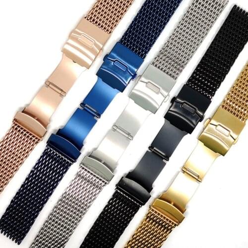 Metal Strap Universal Milanese Watchband 18mm 20mm 22m 24mm Stainless Steel Strap Wrist Belt Bracelet Black Gold Push Clasp