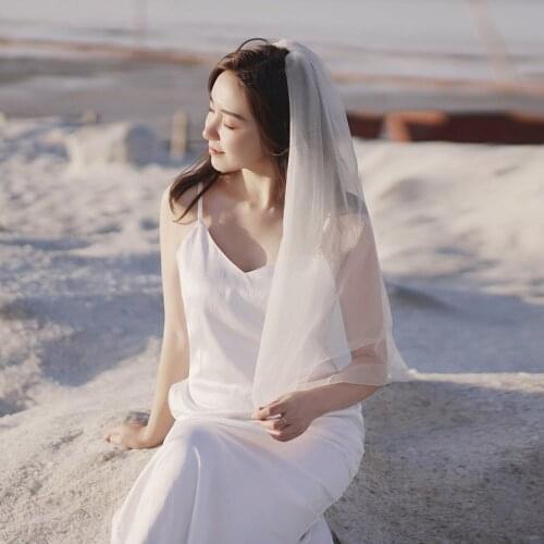 ZMV28 Double Layers Tulle Bridal Wedding Veils with Comb White Ivory Elegant Women Veil Short Bride Veils for Wedding Dress