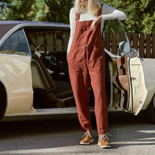 New Women Casual Drawstring Cotton Linen Blend High Waist Wide Leg Pockets Loose Jumpsuit Playsuit Rompers Overalls