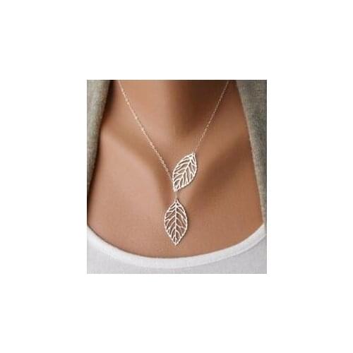 New fashion jewelry personality simple statement double leaf pendant necklace Valentines Day female statement