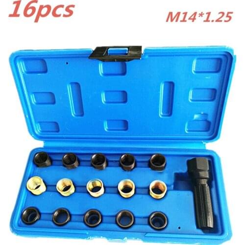 16pcs Spark Plug Rethread Kit Reamer Tap Thread Repair M14x1.25 Cylinder Head Helicoil