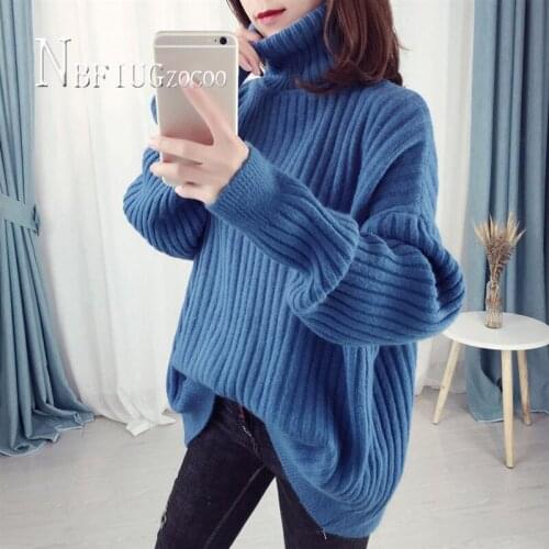 2020 Thick Warm Turtleneck Loose Women Sweater Solid Color Knitting Female Sweaters
