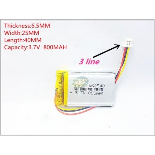 3 line small capacity rechargeable li-ion batteries 3.7v 800mah 652540 for toys LJ