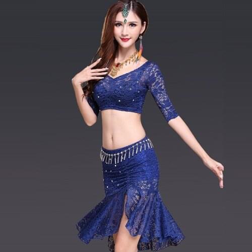 3Pcs Lady Belly Dance Training Suit Girls New Rimba Samaba Dancing Costumes Top Skirt Waistband Lace Dancing Wear D08