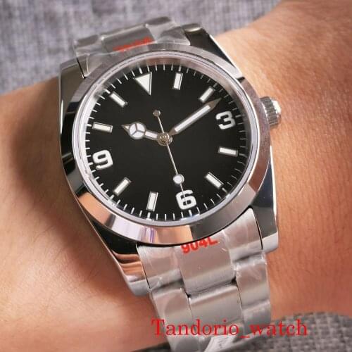 36mm BLIGER Black Dial 21 Jewels MIYOTA 8215 NH35A Movement Men Watch Sapphire Crystal Oyster Bracelet Glass Back Luminous Marks