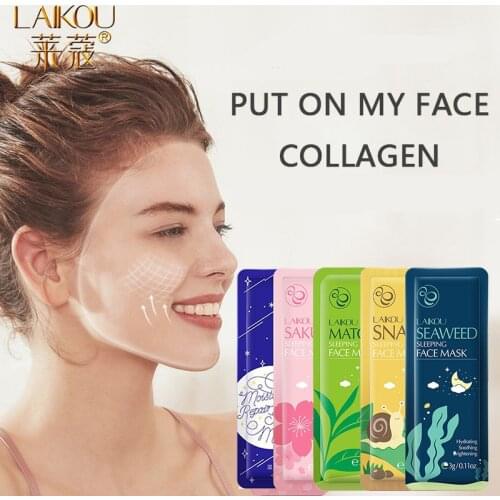5PCS LAIKOU Sakura Snail Seaweed Moisturizing Sleeping Mask Cream Anti Wrinkle Hydrating Nourishing Whitening Face Mask