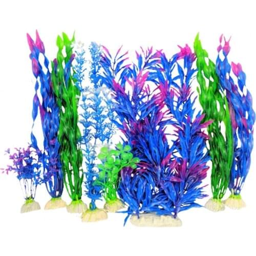 8Pcs/Set Aquarium Simulation Water Plant Artificial Landscaping Decoration Accessories Plastic Fake Fish Tank Grass Ornament