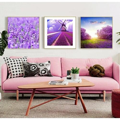 Lavender Flower Landscape Home Decor Nordic Canvas Poster Wall Art Print Living Room Bedroom Picture Modern Scenery Painting