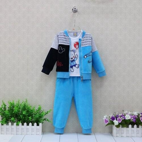 Children Clothing Boys Pure Cotton T shirts+Velour Long pants with Zipper Blouse 3 Pieces/set Autumn and Winter Baby Clothes