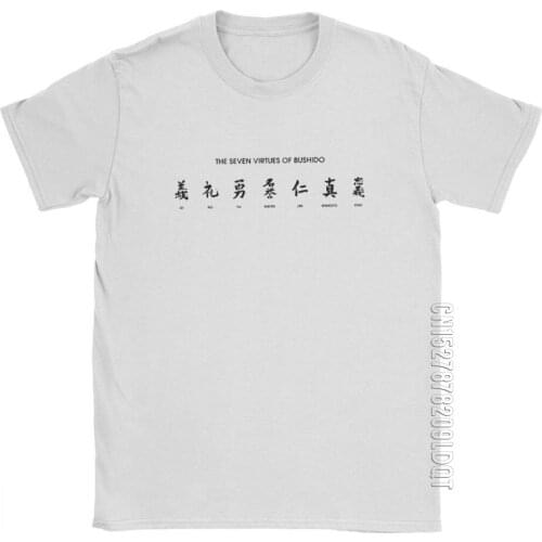 The 7 Virtues Of Bushido T Shirts For Men Karate Japan Printed Clothes Male Tshirt Crazy T-Shirt Crew Neck Cotton Basic Tees