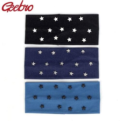 Geebro 2019 Summer Fashion Woman Star Elastic Hairbands Girls Denim Casual Headband Handmade Headwear Turban Hair Accessories