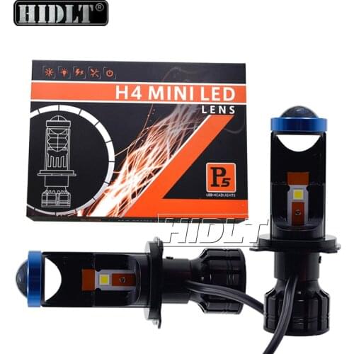 HIDLT 2PCS P5 Mini H4 LED Headlight Projector Lens Bulb 70W 6000K White H4 Hi/Lo Beam Motocycle Headlamp Fog Light Car Styling
