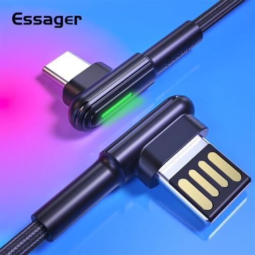 Essager USB Type C Cable 90 Degree 3A Fast Charging Wire Cord USB-C Charger Type-c Cable For Samsung S20 S10 Plus Xiaomi mi 10