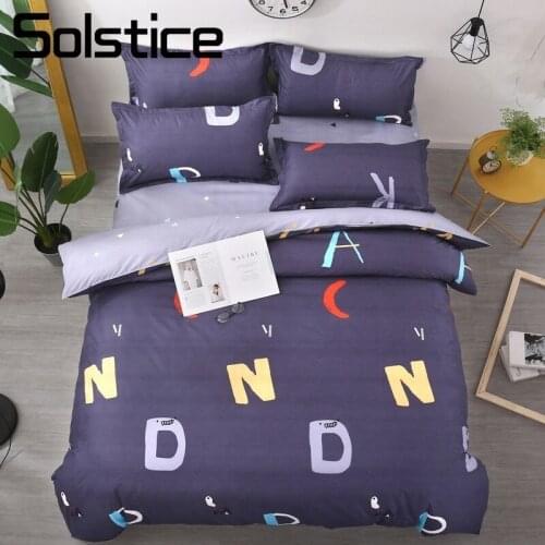 Solstice Home Textile Letter Simple Boy Girl Bedding Sets Twin King 3/4Pcs Duvet Cover Pillowcase Flat Bed Sheet Double Bedlinen