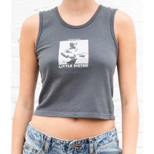 PUWD Y2K Cute Girl Slim Short Sleeveless Shirts 2021 New Summer Fashion Ladies Cotton Gray Crop Top Vintage Women Sexy Tank Tops