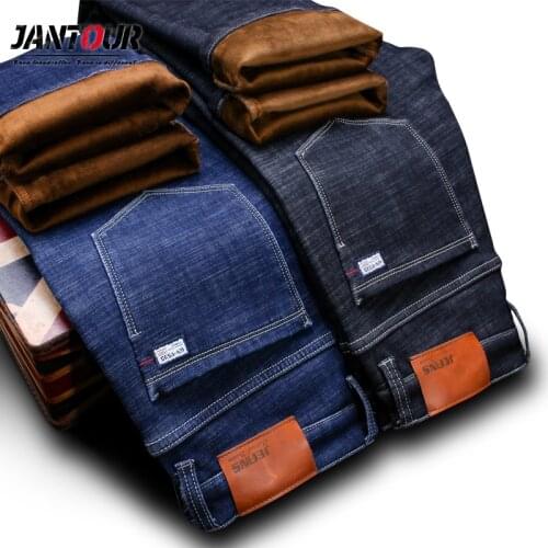 Jantour winter Warm Fleece Mens Jeans thick Stretch Denim Jean Straight male Brand Cotton Pants men Large size 35 40 42 44 46