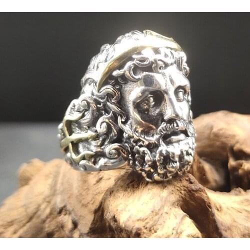 New 100% S925 Silver Jewelry Personality Opening Zeus Ring God Punk Fashion Rock Man Ring