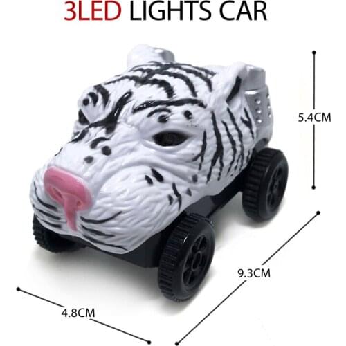 New Led Light Up DIY Diecast Electric Dinosaur Car Track White Tiger Children Assembled Model Game Toys Birthday Gifts K47