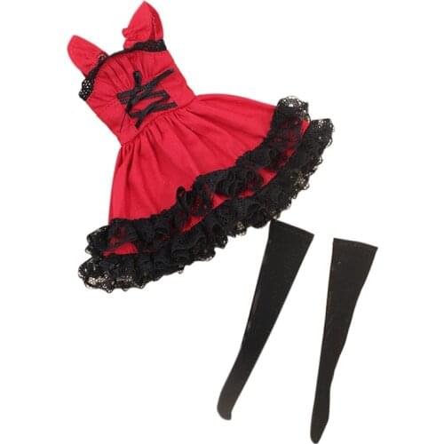 ICY DBS Blyth Doll Clothes Red Lolita skirt red dress stocking outfit