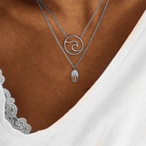 FNIO Popular necklace palm wave multi-layer necklace charm female pendant necklace 2018 new