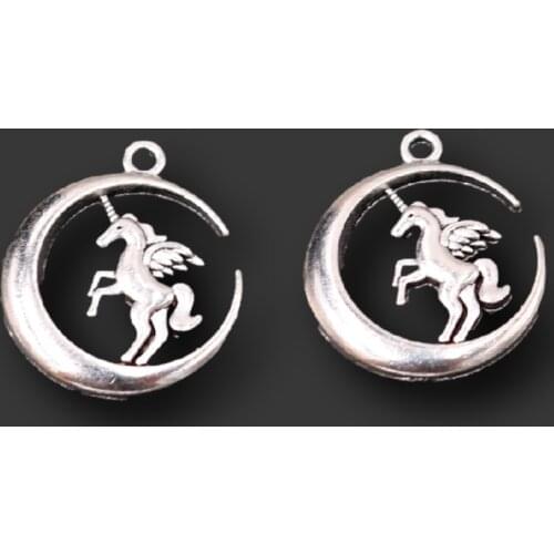 10pcs Silver Plated Meniscus Unicorn Pendant Retro Necklace Earrings Metal Accessories DIY Charm For Jewelry Crafts Making A1196