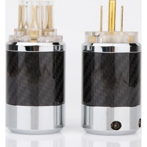Preffair WCF4-TG Top Clear Carbon Fiber Gold Plated With gasket European standard AC Power Plug IEC Female Plug DIY Mains Power