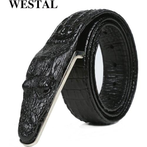WESTAL High-Quality Big Head Crocodile Pattern Leather Belt For Man Mens First Layer Cowhide Belts Casual All-Match Waistband