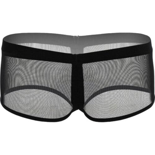 Sexy Women Mesh Transparent Zipper Crotch Shorts Low Waist High Elastic Hollow out Black Mini Shorts Sexy Lingerie Wear