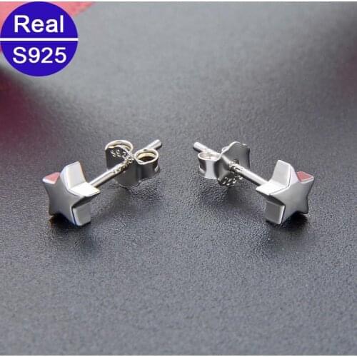 Real Fine Jewelry Wholesale Solid 925 Sterling Silver Stud Earrings For Women Fashion SImple Small Cute Star Earrings Silver 925