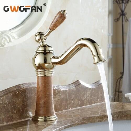 European Style Marble Solid Brass Basin Faucet Bathroom Accessories Luxury Jade Rose Gold Single Handle Mixer Sink Tap AL-8907K
