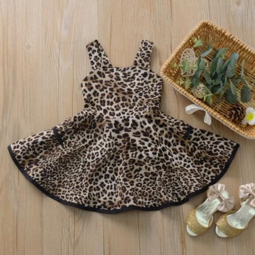 UK Kids Baby Girl Sleeveless Leopard Ruffle Tutu Dresses Pageant Party Clothes Summer 1-5T